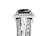 White gold Fancy Black Asscher Cut Diamond Halo Ring with Split Shank Pavé Band and Four-Prong Setting_17