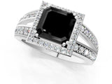 White gold Fancy Black Asscher Cut Diamond Halo Ring with Split Shank Pavé Band and Four-Prong Setting_1