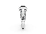 White gold Fancy Black Asscher Cut Diamond Halo Ring with Split Shank Pavé Band and Four-Prong Setting_2