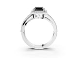 White gold Fancy Black Asscher Cut Diamond Halo Ring with Split Shank Pavé Band and Four-Prong Setting_3
