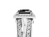 White gold Fancy Black Asscher Cut Diamond Halo Ring with Split Shank Pavé Band and Four-Prong Setting_5