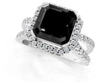 White gold Fancy Black Asscher Cut Diamond Halo Ring with Split Shank Pavé Band and Prong Setting_13