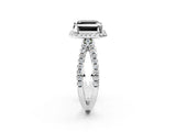 White gold Fancy Black Asscher Cut Diamond Halo Ring with Split Shank Pavé Band and Prong Setting_14