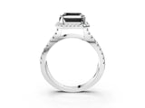 White gold Fancy Black Asscher Cut Diamond Halo Ring with Split Shank Pavé Band and Prong Setting_15