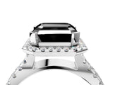 White gold Fancy Black Asscher Cut Diamond Halo Ring with Split Shank Pavé Band and Prong Setting_16