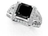 White gold Fancy Black Asscher Cut Diamond Halo Ring with Split Shank and Bezel Accents and Four-Prong Setting_1