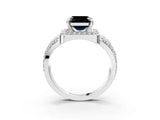 White gold Fancy Black Asscher Cut Diamond Halo Ring with Split Shank and Bezel Accents and Four-Prong Setting_3