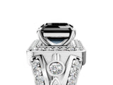 White gold Fancy Black Asscher Cut Diamond Halo Ring with Split Shank and Bezel Accents and Four-Prong Setting_5