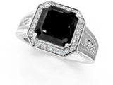 White gold Fancy Black Asscher Cut Diamond Halo Ring with Split Shank and Bezel Accents and Prong Setting_1