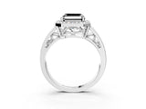 White gold Fancy Black Asscher Cut Diamond Halo Ring with Split Shank and Bezel Accents and Prong Setting_3