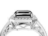 White gold Fancy Black Asscher Cut Diamond Halo Ring with Split Shank and Bezel Accents and Prong Setting_4