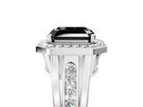 White gold Fancy Black Asscher Cut Diamond Halo Ring with Split Shank and Bezel Accents and Prong Setting_5