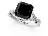 White gold Fancy Black Asscher Cut Diamond  Halo Twist Band Solitaire Prong Setting Ring_13