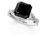 White gold Fancy Black Asscher Cut Diamond Halo Twist Band Solitaire Prong Setting Ring_1