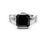 White gold Fancy Black Asscher Cut Diamond  Halo Twist Band Solitaire Prong Setting Ring_25