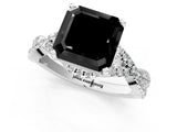 White gold Fancy Black Asscher Cut Diamond  Halo Twist Band Solitaire Prong Setting Ring_26