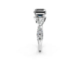 White gold Fancy Black Asscher Cut Diamond  Halo Twist Band Solitaire Prong Setting Ring_27