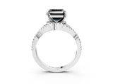 White gold Fancy Black Asscher Cut Diamond  Halo Twist Band Solitaire Prong Setting Ring_28