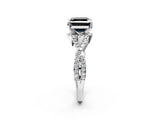 White gold Fancy Black Asscher Cut Diamond Halo Twist Band Solitaire Prong Setting Ring_2