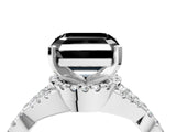 White gold Fancy Black Asscher Cut Diamond Halo Twist Band Solitaire Prong Setting Ring_4