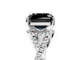 White gold Fancy Black Asscher Cut Diamond Halo Twist Band Solitaire Prong Setting Ring_5