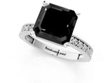 White gold Fancy Black Asscher Cut Diamond Milgrain Pavé Engagement Ring with Four-Prong Setting_1