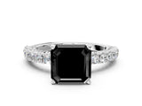 White gold Fancy Black Asscher Cut Diamond Pavé Band Solitaire Ring with Prong Setting_12