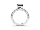 White gold Fancy Black Asscher Cut Diamond Pavé Band Solitaire Ring with Prong Setting_15