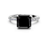 White gold Fancy Black Asscher Cut Diamond Pavé Engagement Ring with Round  Accents and Prong Setting_24