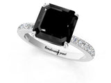 White gold Fancy Black Asscher Cut Diamond Pavé Engagement Ring with Round  Accents and Prong Setting_25