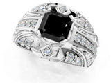 White gold Fancy Black Asscher Cut Diamond Pave Art Deco Split Shank Ring with Four-Prong Setting_1
