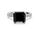 White gold Fancy Black Asscher Cut Diamond Pave Band Solitaire Ring with Round  and Prong Setting_72