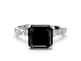 White gold Fancy Black Asscher Cut Diamond Prong Set Engagement Ring with Pave Band