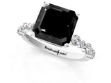 White gold Fancy Black Asscher Cut Diamond Prong Set Engagement Ring with Pave Band_1