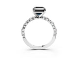 White gold Fancy Black Asscher Cut Diamond Prong Set Engagement Ring with Pave Band_3