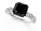 White gold Fancy Black Asscher Cut Diamond Prong Setting with Side Stones on a Pave Band_1