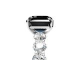 White gold Fancy Black Asscher Cut Diamond Prong Setting with Side Stones on a Pave Band_5