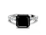 White gold Fancy Black Asscher Cut Diamond Ring with Marquise and Round  Side Stones and Four-Prong Setting_36