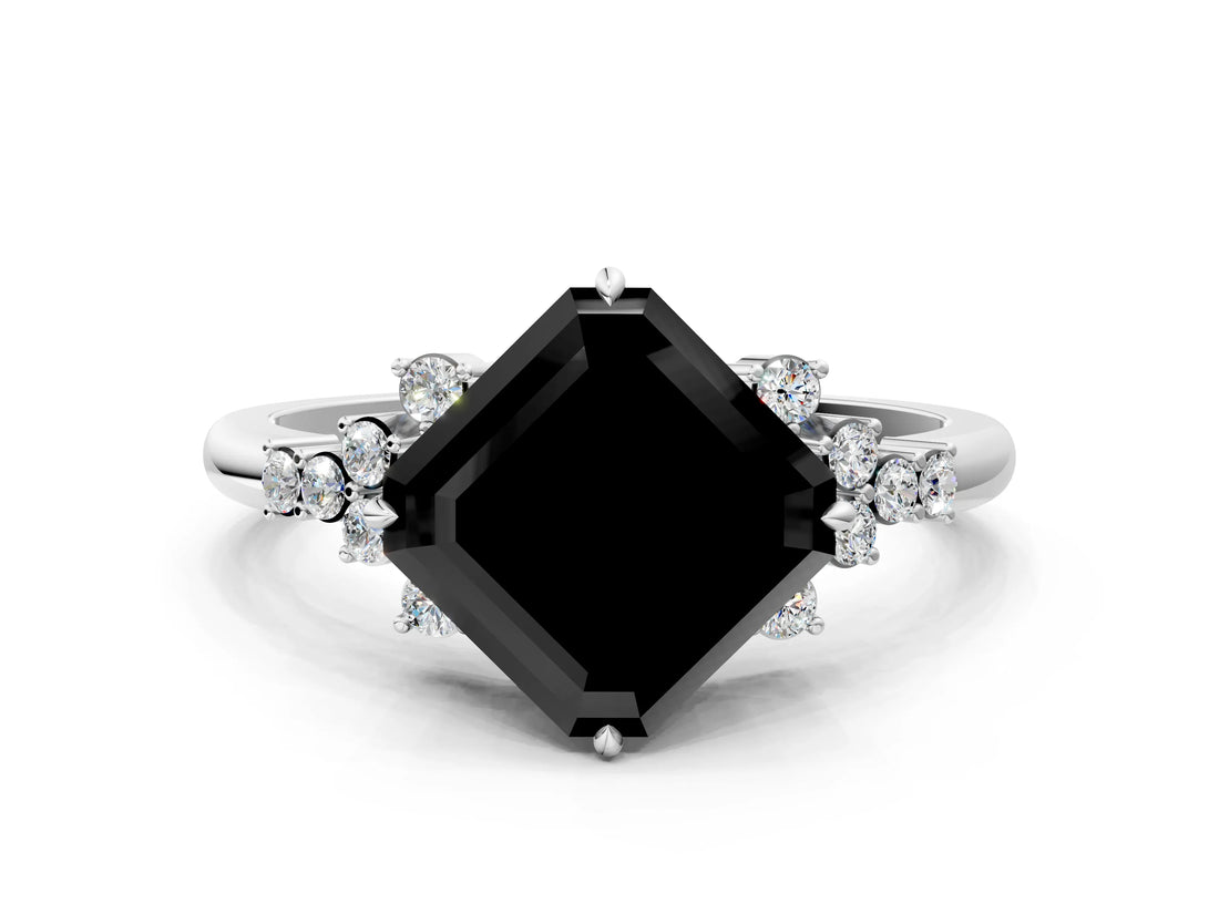 White gold Fancy Black Asscher Cut Diamond Ring with Side Stones and Four-Prong Setting_60