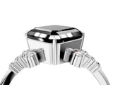 White gold Fancy Black Asscher Cut Diamond Ring with Side Stones and Four-Prong Setting_64