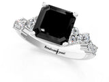 White gold Fancy Black Asscher Cut Diamond Scattered Round Accent Ring with Prong Setting_13