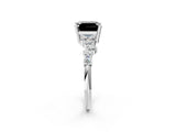 White gold Fancy Black Asscher Cut Diamond Scattered Round Accent Ring with Prong Setting_14