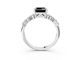 White gold Fancy Black Asscher Cut Diamond Scattered Round Accent Ring with Prong Setting_15