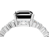 White gold Fancy Black Asscher Cut Diamond Scattered Round Accent Ring with Prong Setting_16