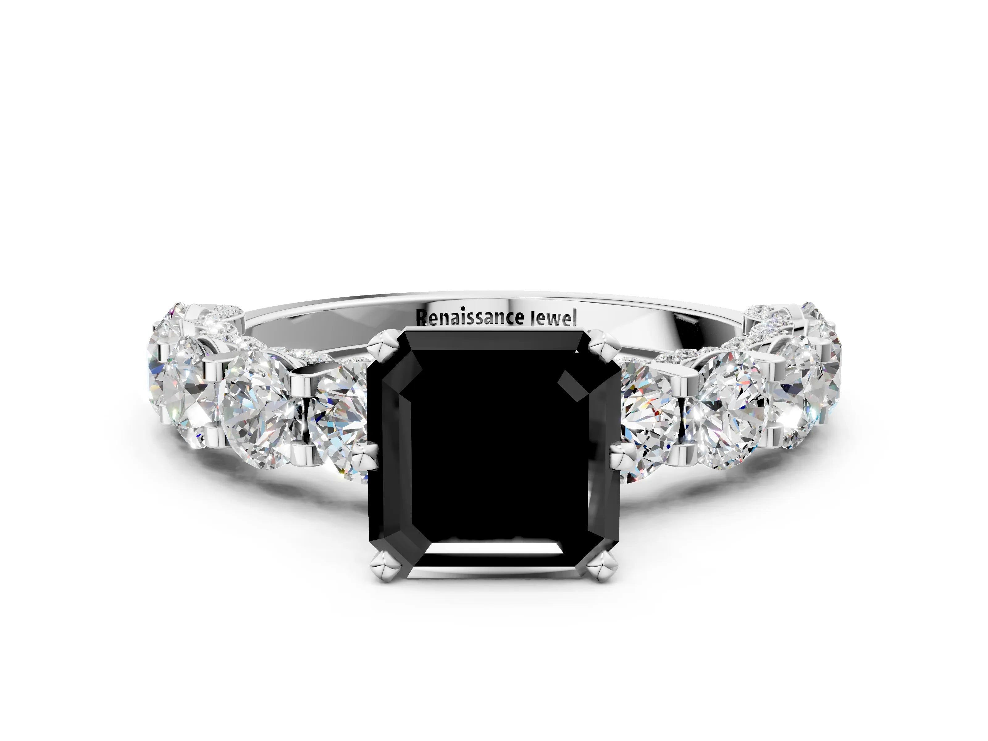 White gold Fancy Black Asscher Cut Diamond Side Stone Engagement Ring with Four-Prong Setting_24