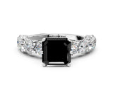 White gold Fancy Black Asscher Cut Diamond Side Stone Engagement Ring with Four-Prong Setting_24