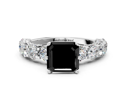 White gold Fancy Black Asscher Cut Diamond Side Stone Engagement Ring with Four-Prong Setting_24