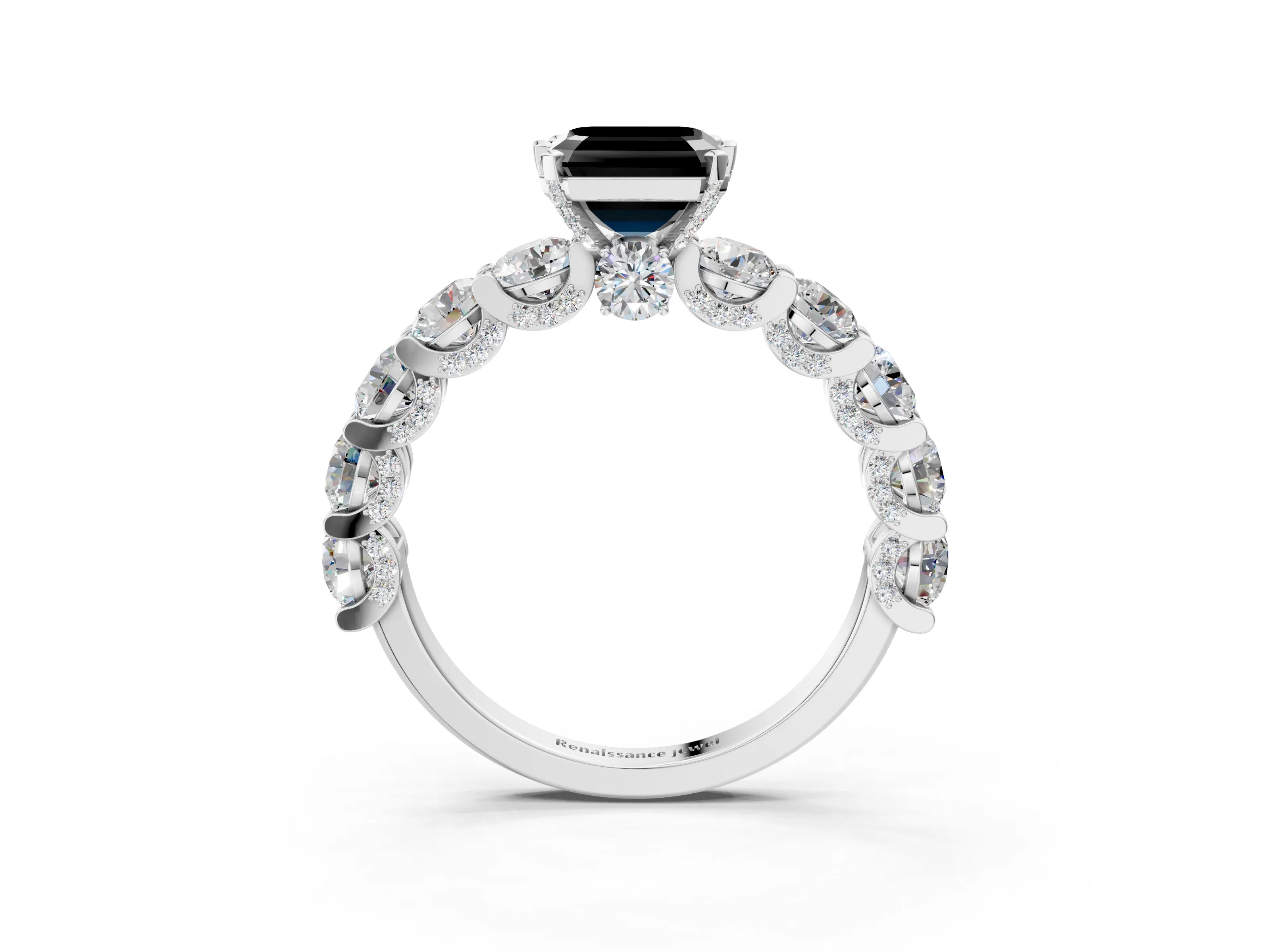 White gold Fancy Black Asscher Cut Diamond Side Stone Engagement Ring with Four-Prong Setting_27