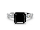 White gold Fancy Black Asscher Cut Diamond Side Stone Solitaire Ring with Round  and Four-Prong Setting_12