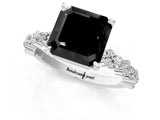 White gold Fancy Black Asscher Cut Diamond Side Stone Solitaire Ring with Round  and Four-Prong Setting_13